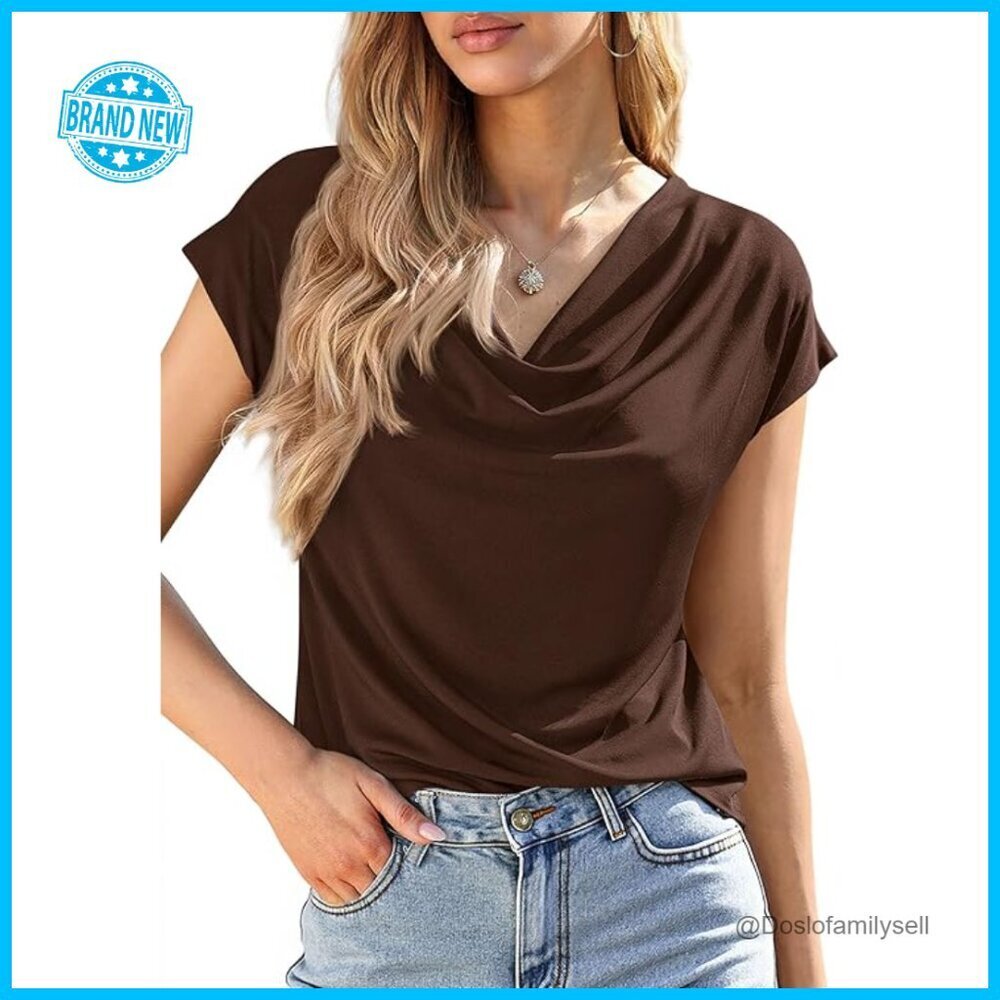 Cowl Neck Blouse Elegant Business Casual Summer Top Lightweight Viscose